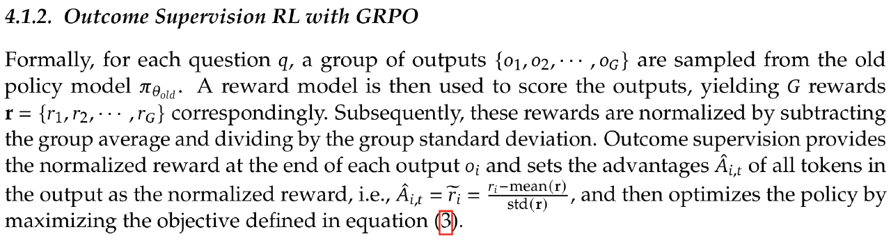 GRPO Advantage Function (Image source: [DeepSeekMath: Pushing the Limits of Mathematical Reasoning in Open Language Models](https://arxiv.org/abs/2402.03300).)